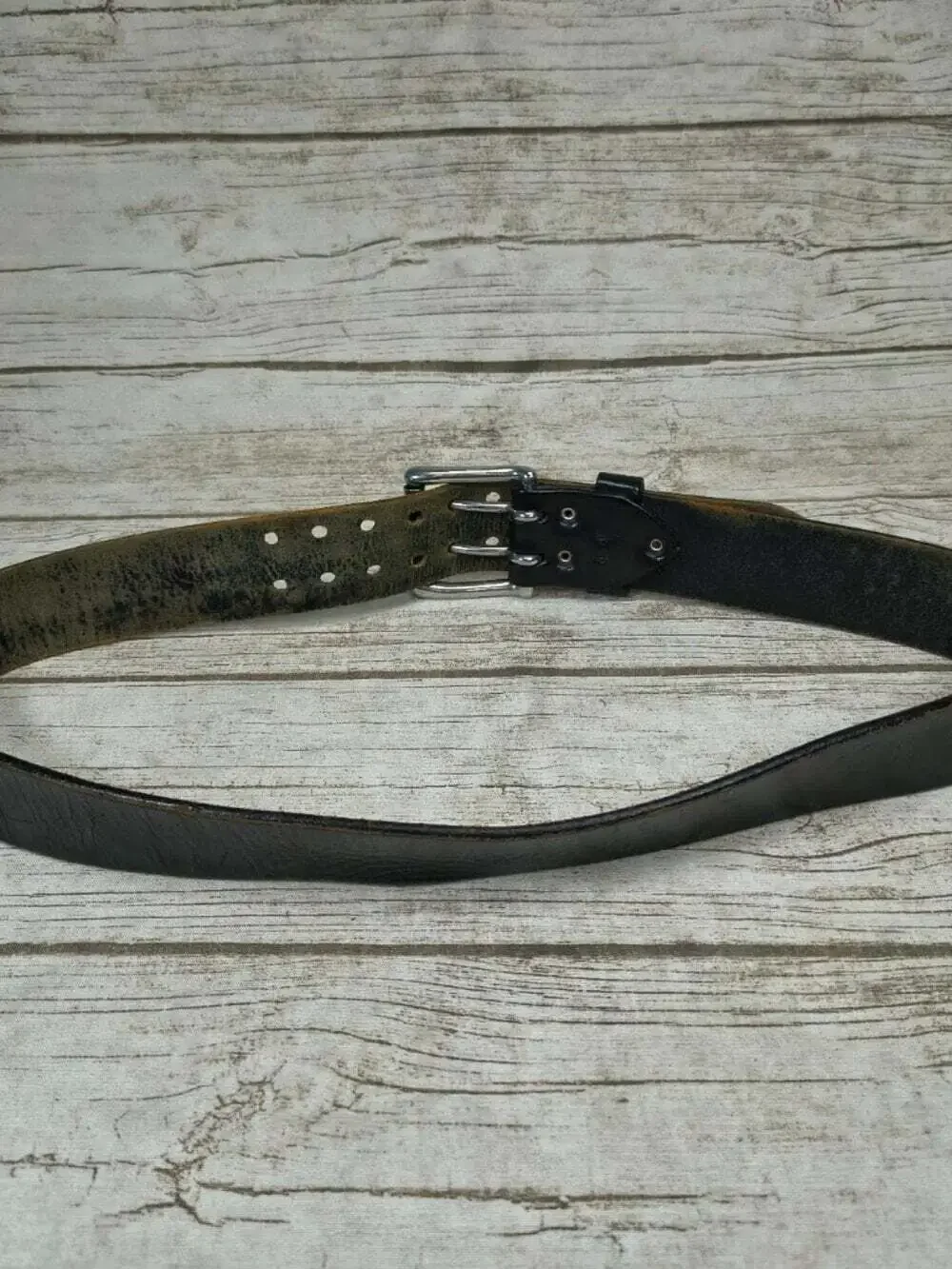 Apache Men's Vintage Black Leather Double Prong Belt Size 36